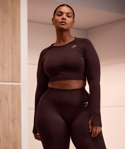 Women's Gymshark Vital Seamless 2.0 Cropped Tops Chocolate | CA 307D68